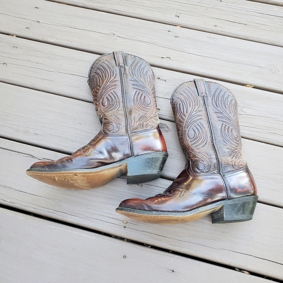 Vintage 80s Laredo Distressed Brown Leather Western Cowboy Motorcycle Work Boots - Picture 5 of 8